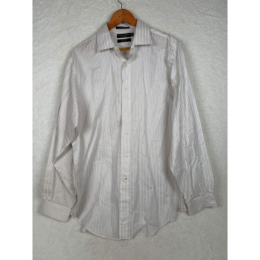 Daniel Cremieux Carlos Shirt Mens 16.5 35 White Black Pinstripe Classic Fit